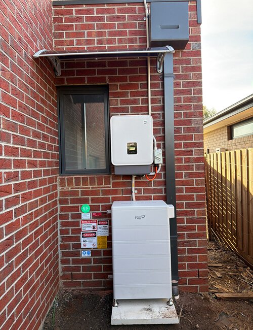 Close-up of a newly installed home solar battery unit